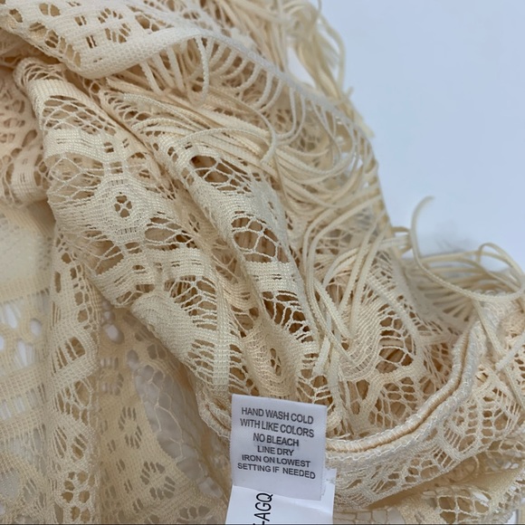 Self Esteem Y2K Crocheted Lace Boho Overlay Blouse With Fringe Warm Ivory Cream - Picture 11 of 15